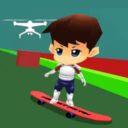酷滑滑板游戏的孩子们：无人机滑板